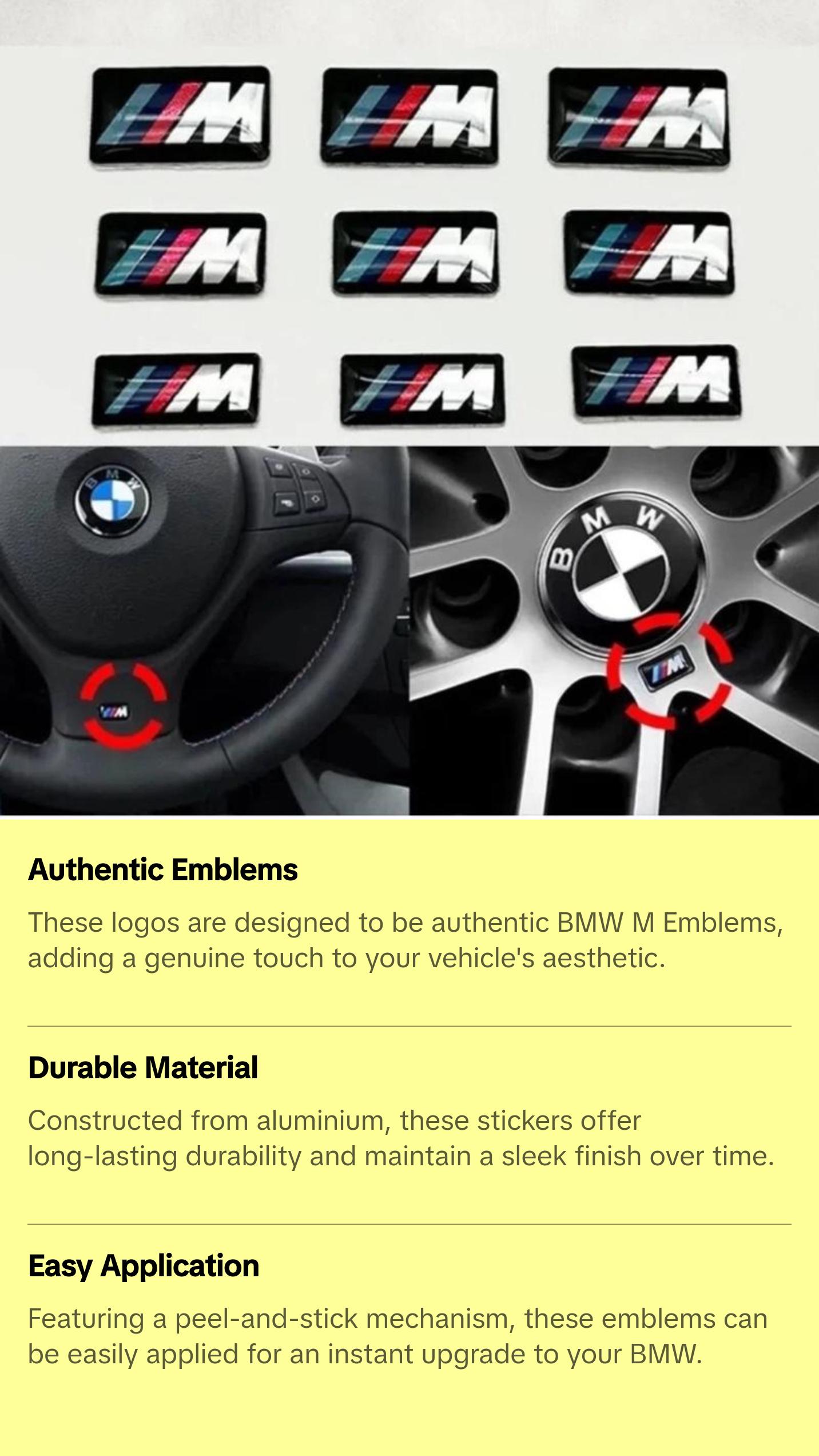 4pcs 19mm M Logo Emblem Steering Wheel Badge Rim Adhesive Decals ...