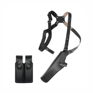K45206 Leather Vertical Shoulder Holster with Soft Fabric Interior Lining RH Double Magazine Pouch for Beretta CZ 75 Ruger Browning HP Sig Sauer P226