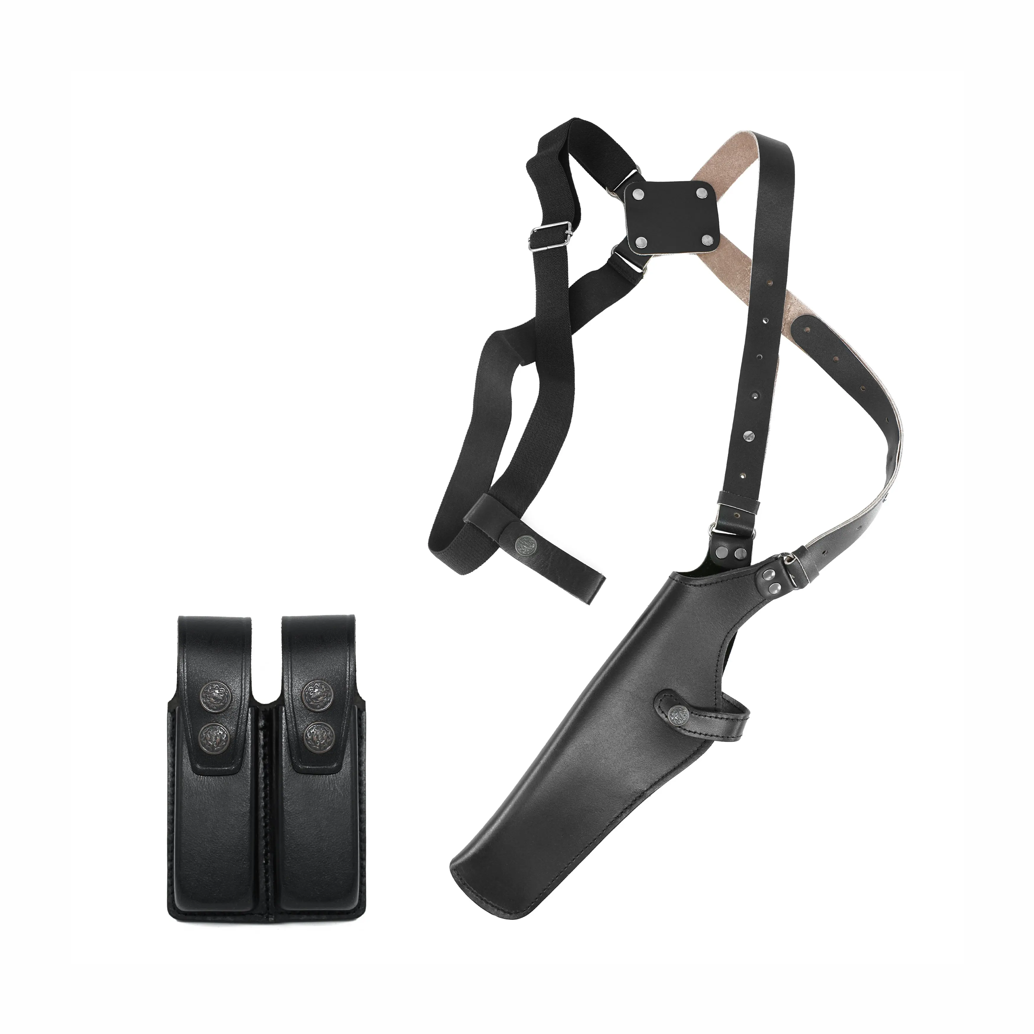 K45206 Leather Vertical Shoulder Holster with Soft Fabric Interior Lining RH Double Magazine Pouch for Beretta CZ 75 Ruger Browning HP Sig Sauer P226