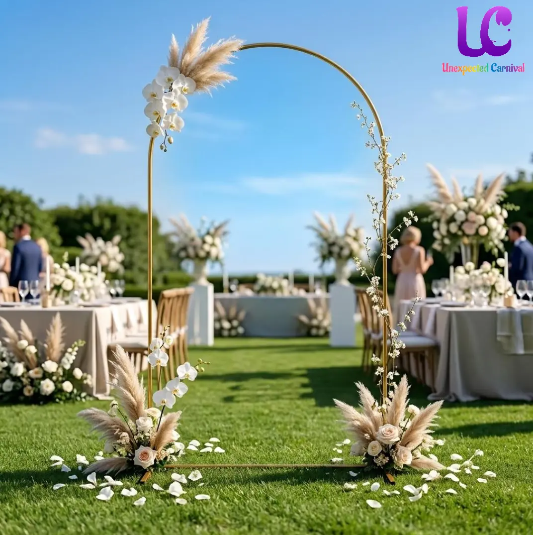7.2FT Strong & Durable Metallic Gold Metal Arch Backdrop Stand - Balloon Floral Birthday Party Backdrop for Elegant Wedding Decorations, Arched Backdrop