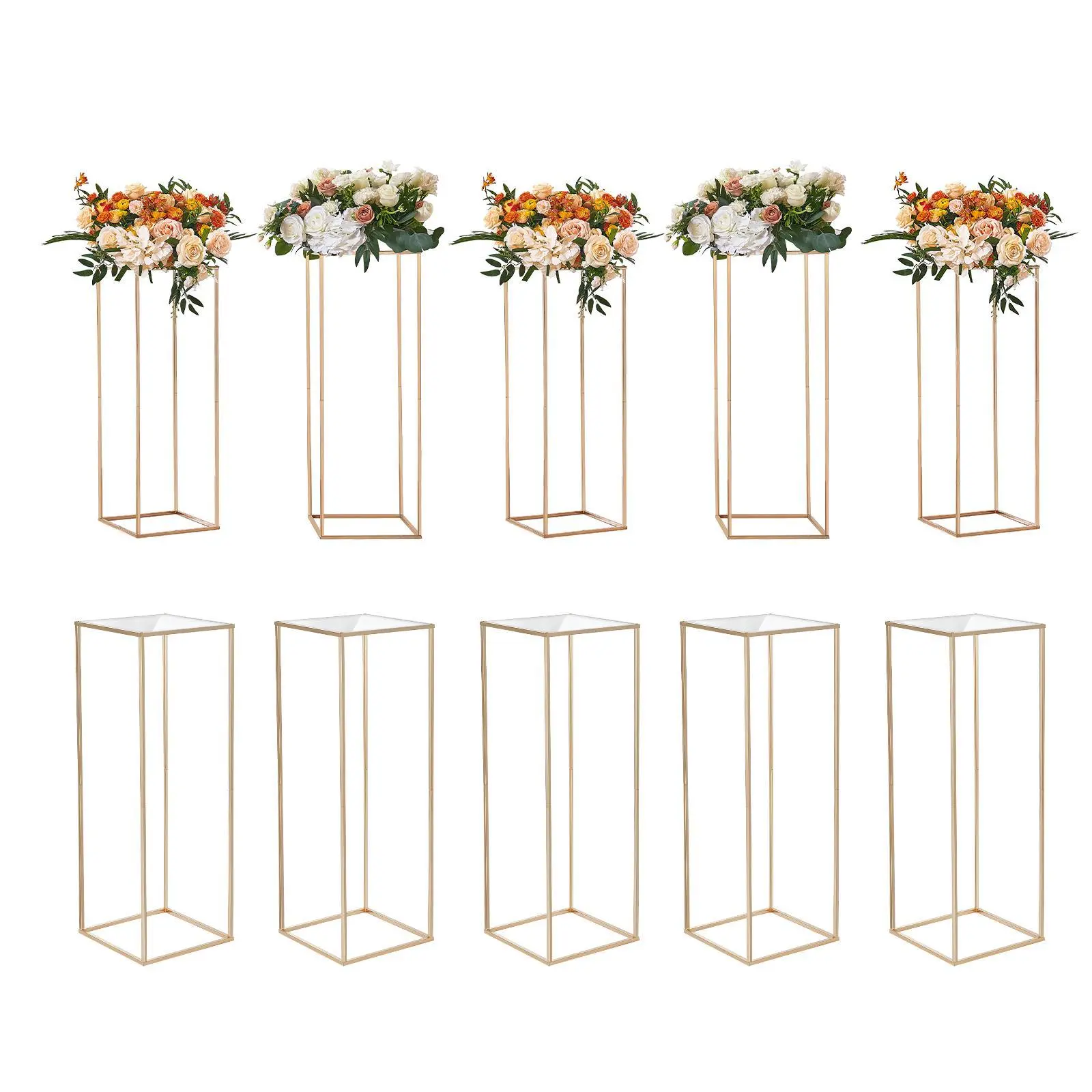 【Summerfinds】10pc Metal Vase Column Flower Stand Set - 11.02x11.02x31.50in Secure Gold Rectangle Geometric, Acrylic Laminate, Metal Rods, Wedding Centerpieces, Home Table Decor, Festive Decorations