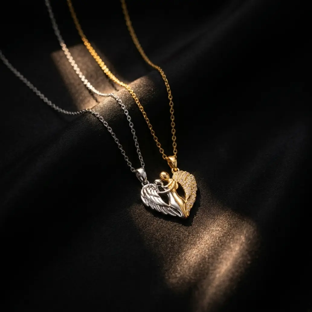 2-Tone Dainty Gold-Silver Couples Interlocking Half-Heart Pendant Necklace Set, Waterproof Stainless Steel Non Tarnish Tarnish Proof Jewelry, Romantic Gift for Partners, Non Tarnish Jewelry