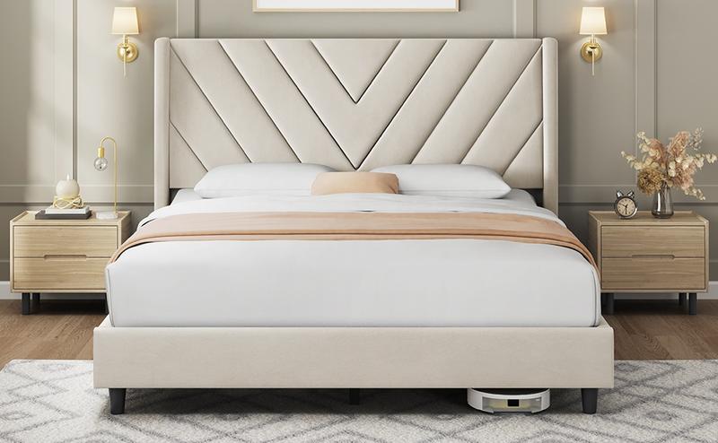 【Valentine Gift】Yaheetech Upholstered Bed Frame Full/Queen with Wooden Slat Support, No Box Spring Needed, Durable Construction, Easy Assembly Diamond Tufted Headboard