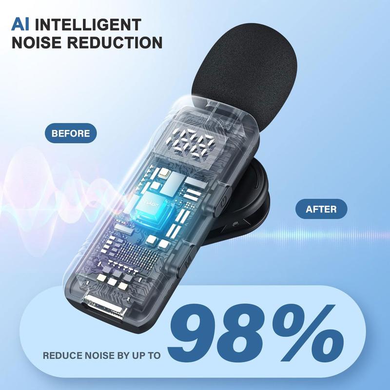 HITOZON Studio Sound Wireless Lavalier Microphone for iPhone Android Intelligent Noise Cancelling Plug Play Lapel Mic for Tiktok Youtube Video Recording Vlog Live Streaming Audio Compact Pure Audio Experience