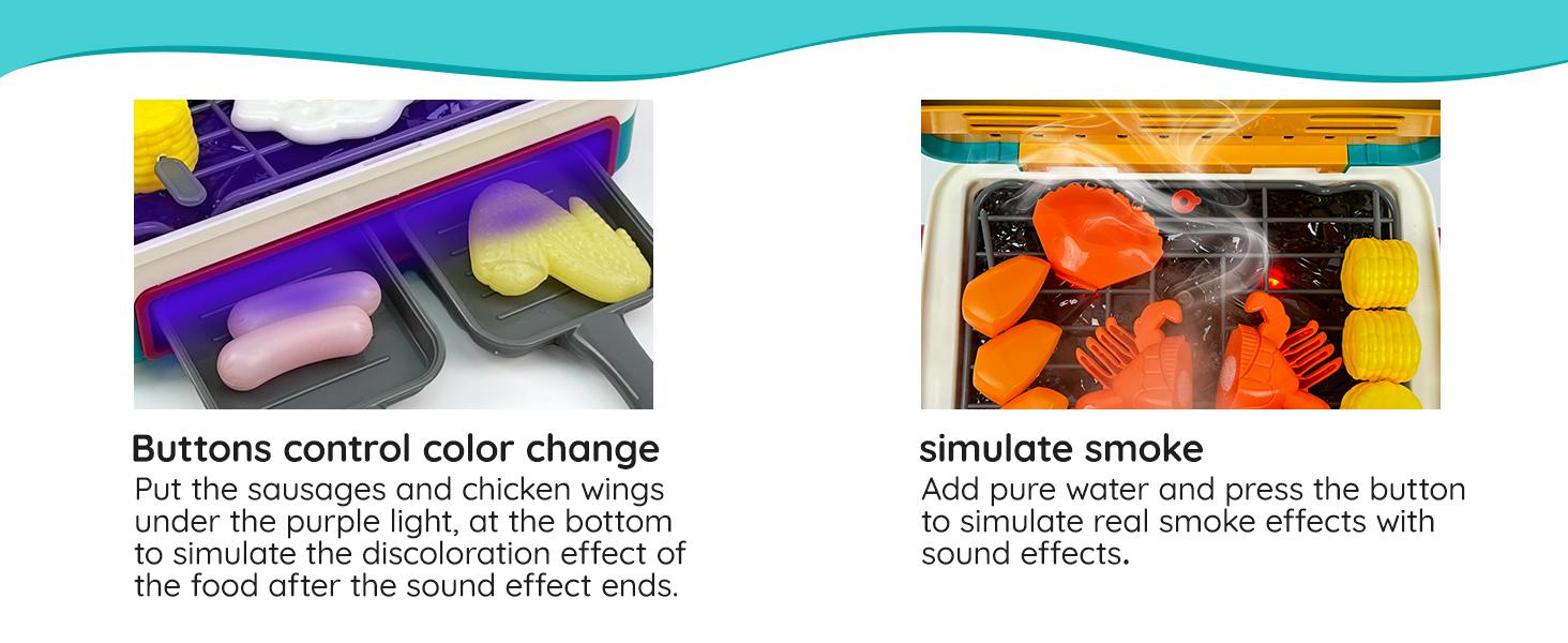 TALGIC BBQ Cooking Kitchen Set, BBQ Grill Toy Set,  Color Changing Pretend Play, Little Chef Play,