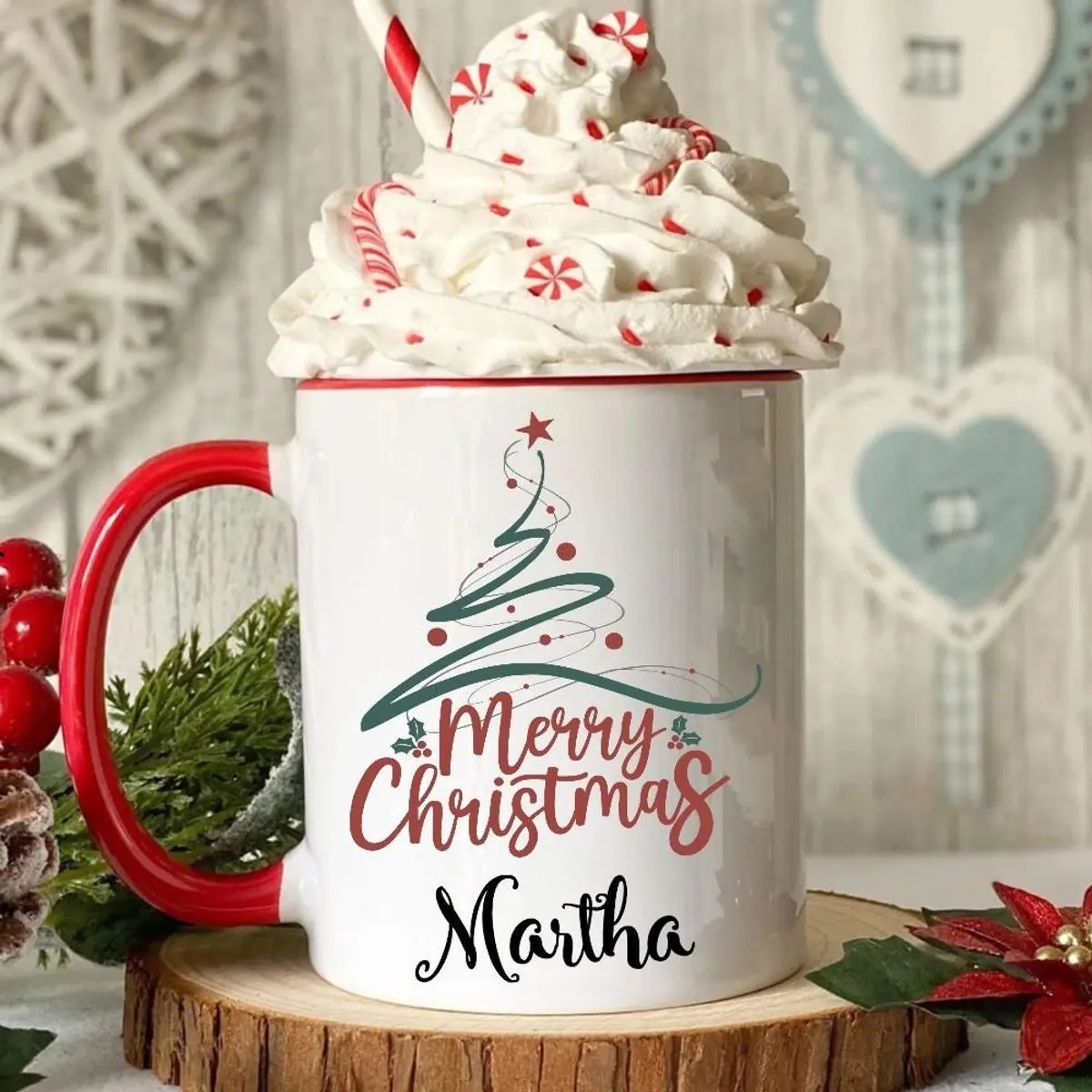 Personalized Christmas Mug, Merry Christmas Coffee Mug, Custom Name Gift For Friends, Custom Xmas Gifts For Her, Christmas Tree Tea Cup, 11 15oz Ceramic Cup