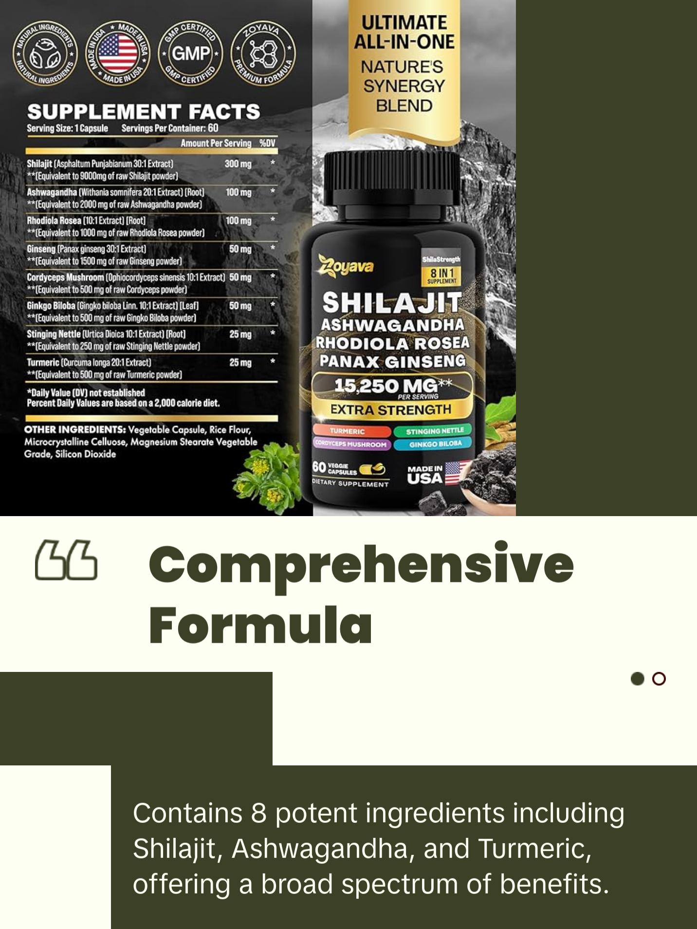 Zoyava Shilajit Pure Himalayan 9000MG,Energy Booster Ashwagandha 2000MG Adult Organic