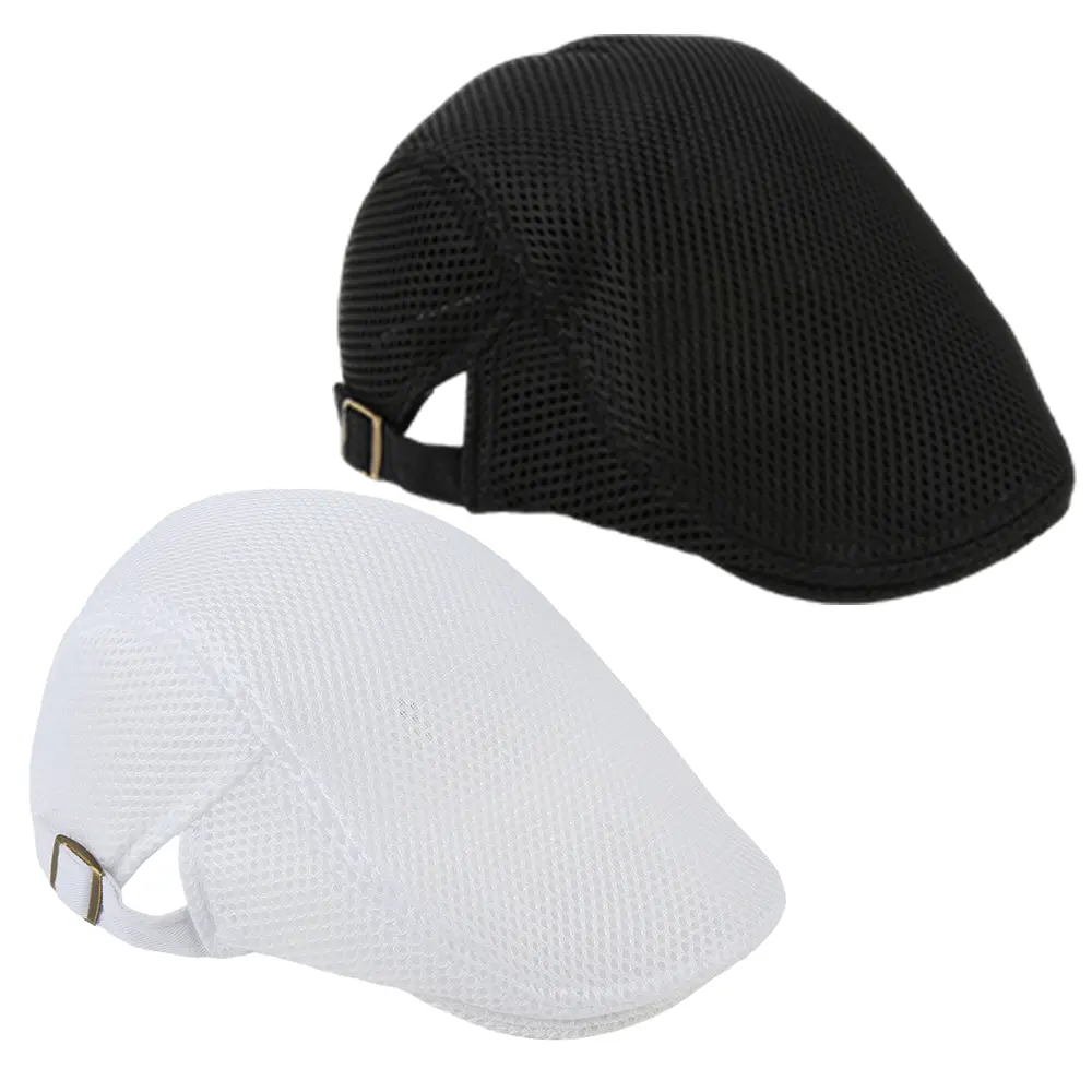 2pcs Men Breathable Mesh Flat Cap - Summer Newsboy Hat with Adjustable Strap, Lightweight Polyester Beret for Driving, Hunting & Casual Wear | Versatile Headgear | Adjustable Fit Cap Suitable for Teens, Men and Women