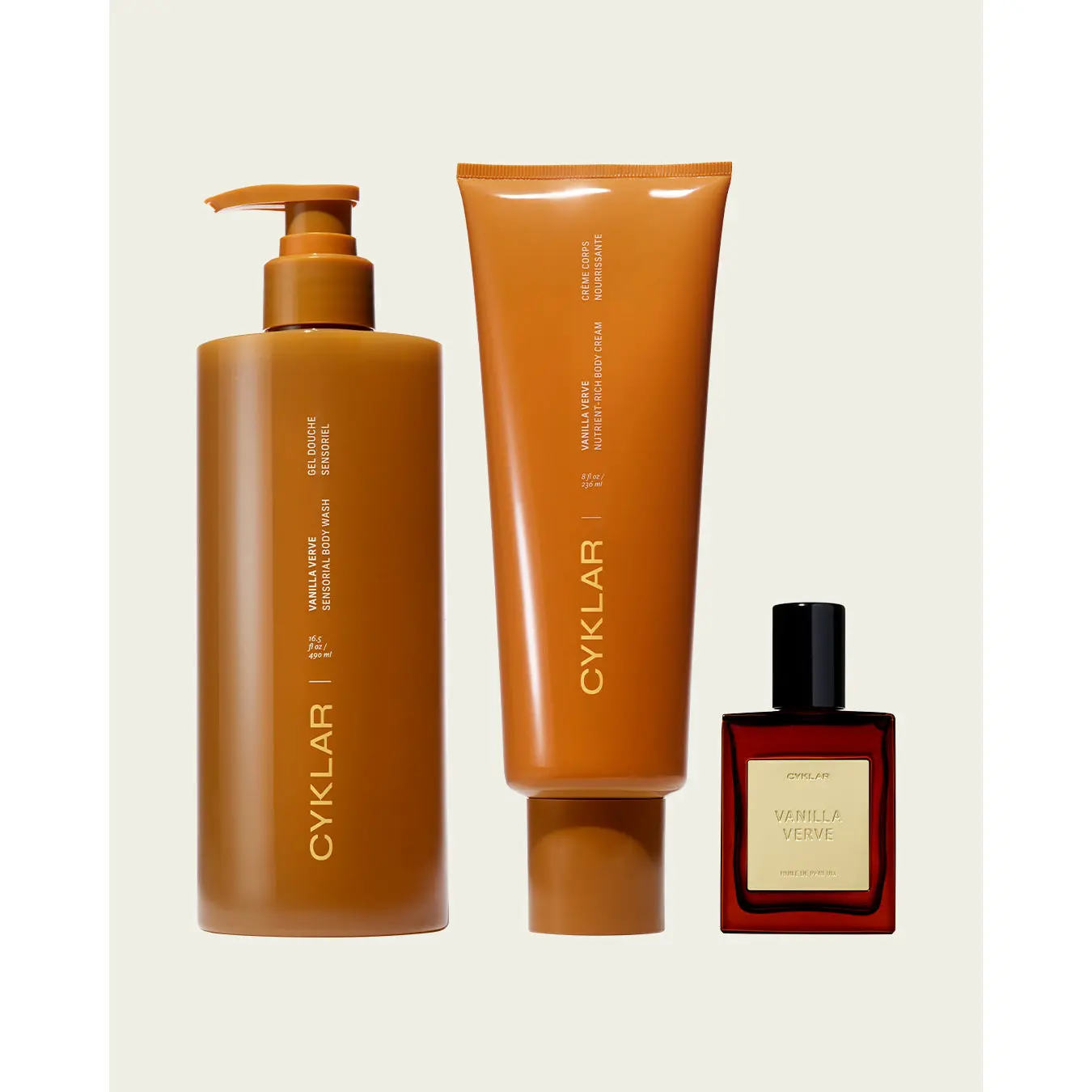 Vanilla Verve Body Care Essentials Set - Sensorial Body Wash, Nutrient-Ruch Body Cream & Perfume Oil