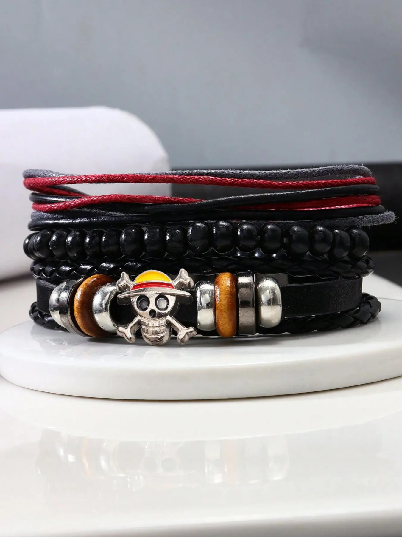 Men's Fashion Skull Charm Stackable Bracelet Set, 3pcs Handmade Beaded Adjustable Stacking Bracelet, Bracelets Stack, Casual Holiday Party Jewelry Accessories, Daily Clothing Decoration, Fashionable Bracelet, Stacked Bracelets