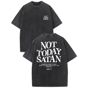 Not Today Satan Vintage Washed High Quality Cotton Patterned T-Shirt Men's T-Shirt Old Summer Clothing Drop Shoulder Sleeve Round Neck Tops Short Sleeve