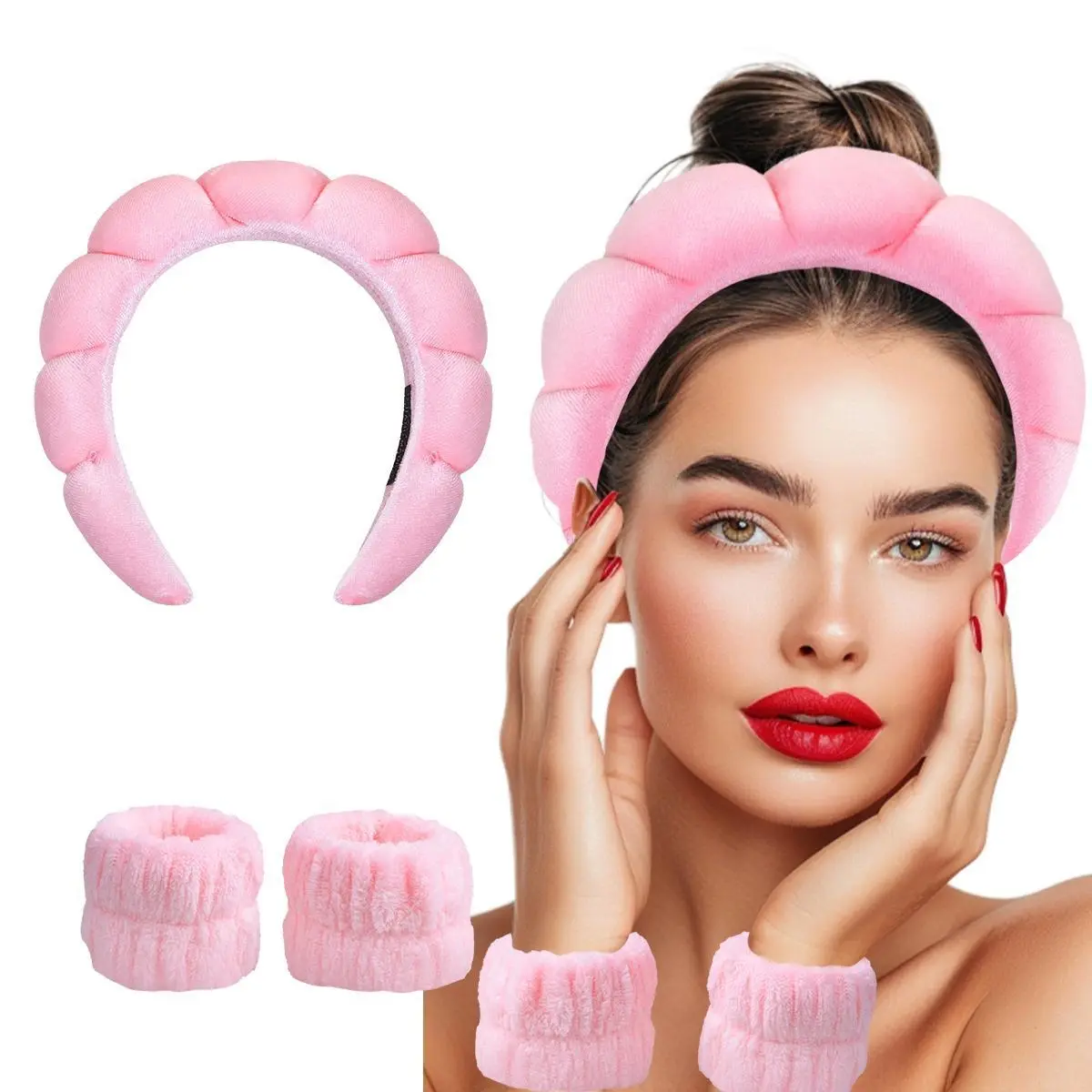 GOOGOO Bubble Skincare Headbands with Face Wash Wristbands for Women and Teen Girl, Spa Headband and Wristband Set,for Makeup and Skin Care summer hairstyles #tiktokshopbacktoschool #sohochic
