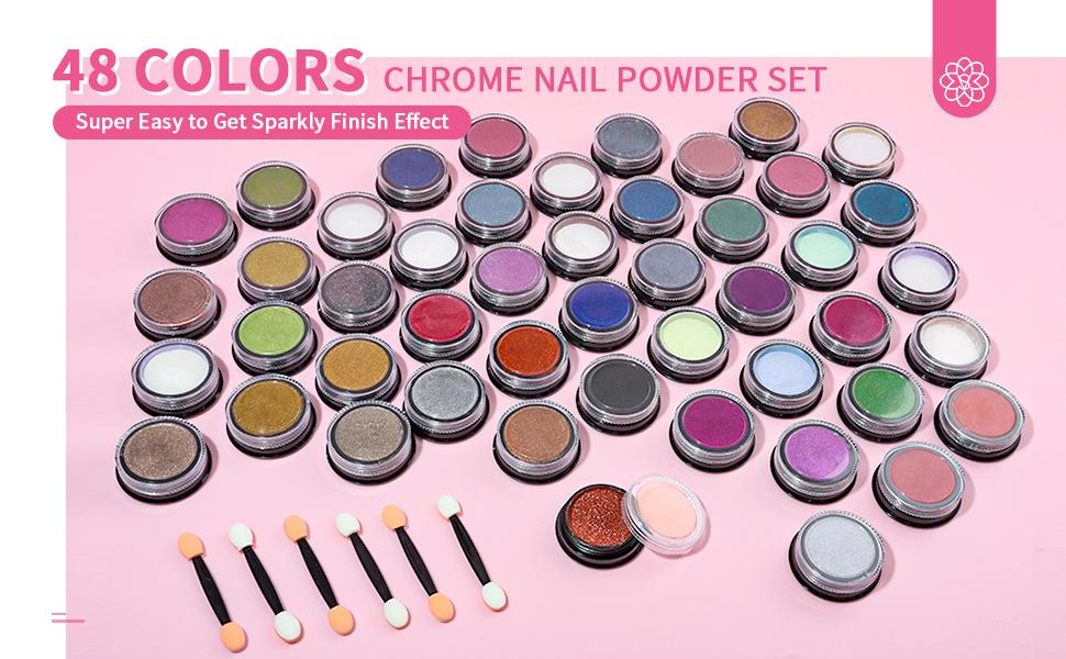 Saviland Chrome Nail Powder Set: 48 Metallic Mirror Effect Color for Gel Nails Aurora Holographic Silver Gold Chrome Powder Glitter & Rhinestone Glue Saviland Chrome Nail Powder Set: 48 Metallic Mirror Effect Color for Gel Nails Aurora Holographic Silver Gold Chrome Powder Glitter & Rhinestone Glue