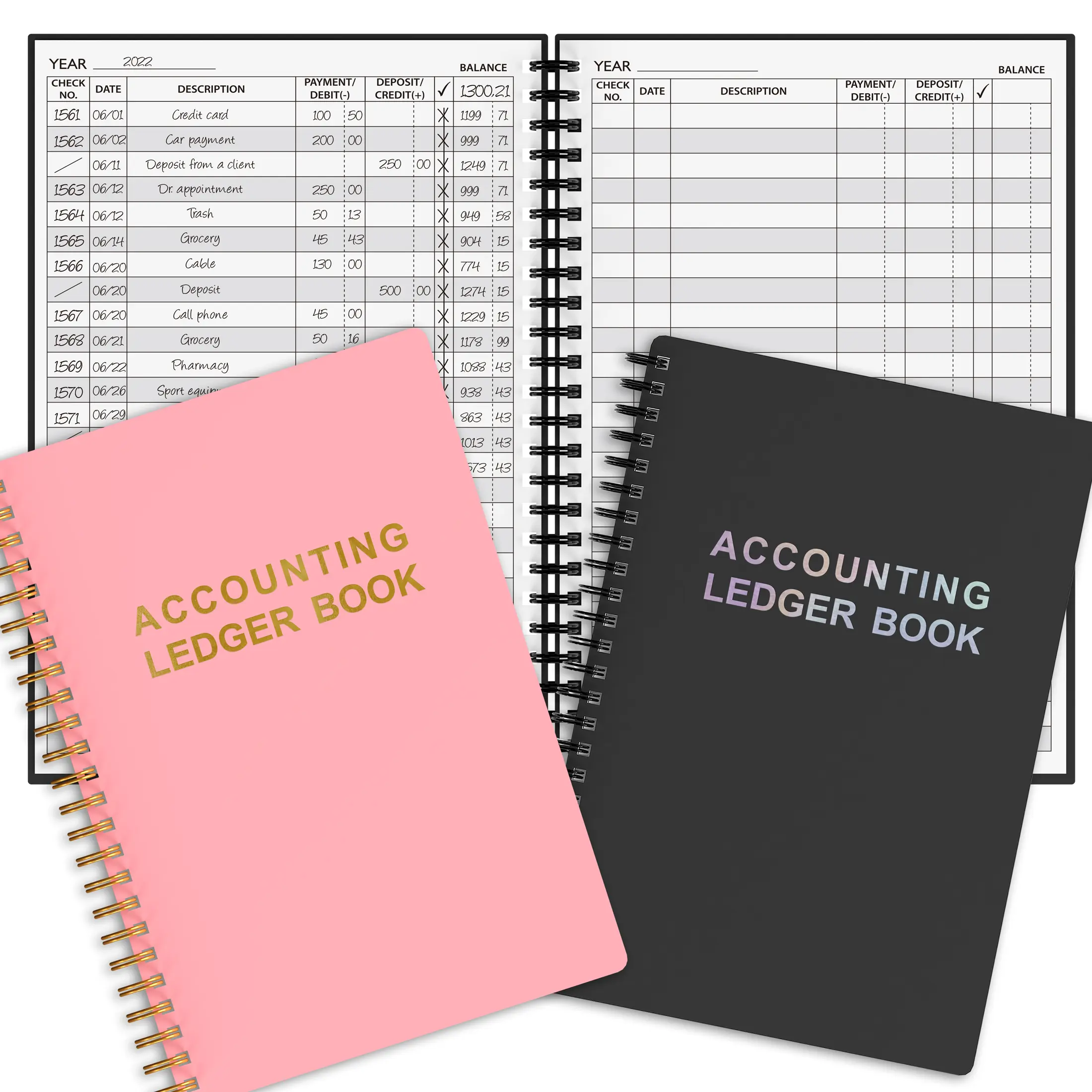 A5 Paper Cover Accounting Ledger Book - Undated Format Twin-Wire Bind Journal, Battery-Free Accounting Supplies, Budget Planner, Finance Checklist Organizer for Small Business Expense Tracking, Office Supplies, Budget Planners