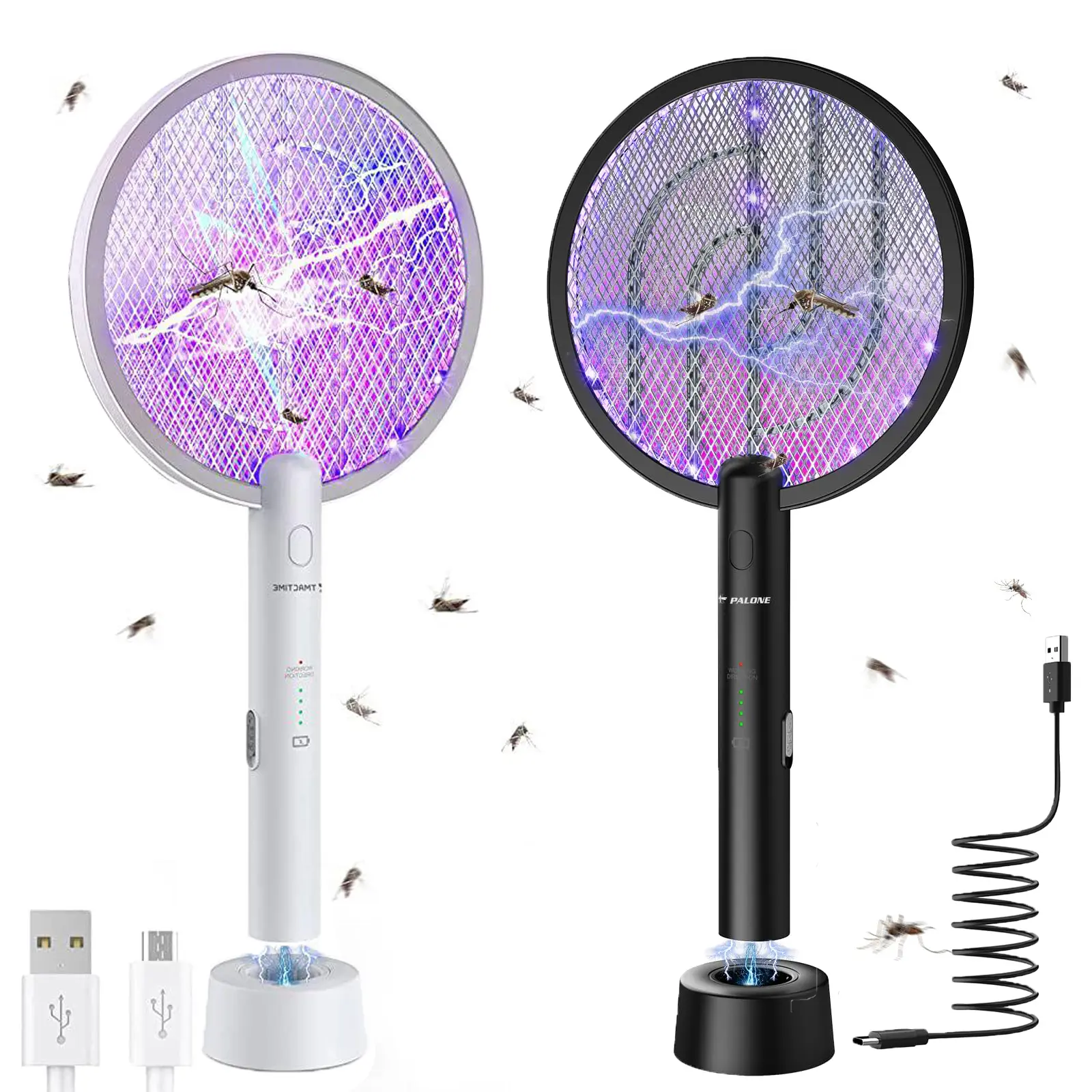 PALONE Electric Fly Swatter Bug Zapper Racket 2 in 1 with 1200mAh Battery Rechargeable Mosquito Zapper for Indoor Outdoor Use Dual Functionality Compact Safe Design - Multifunction#SummerWins