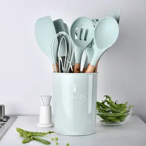 Silicone Kitchenware With Wooden Handle Set