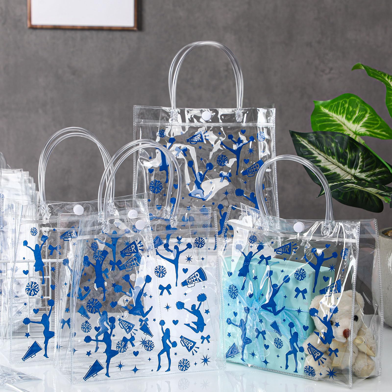 24 Pcs Cheerleading Easter Gift Bags with Handle School Uniform Gift Bag Wrapping Supplies for Team Coach Student Cheerleader Gift Bag Bulk Clear Gift Package Cheerleader Party Gift Bag Packaging Accessories