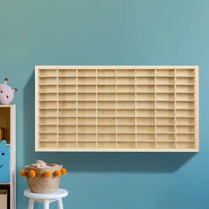 80-Grid Wooden Display Shelf for 1/64 Hot Wheels & Matchbox Diecast Cars Wall-Mounted Toy Storage Rack Collectible Car Organizer for Hobby Collections