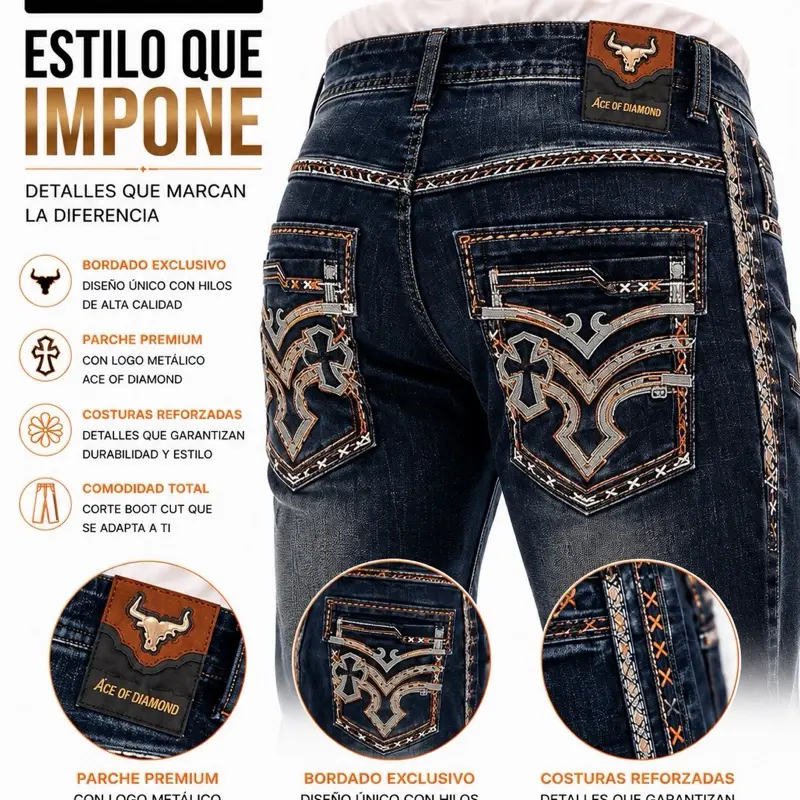 El Potrillo Western Ace of Diamond Wash Black Boot Cut Jeans for Men with Exclusive Embroidery and Premium Finish