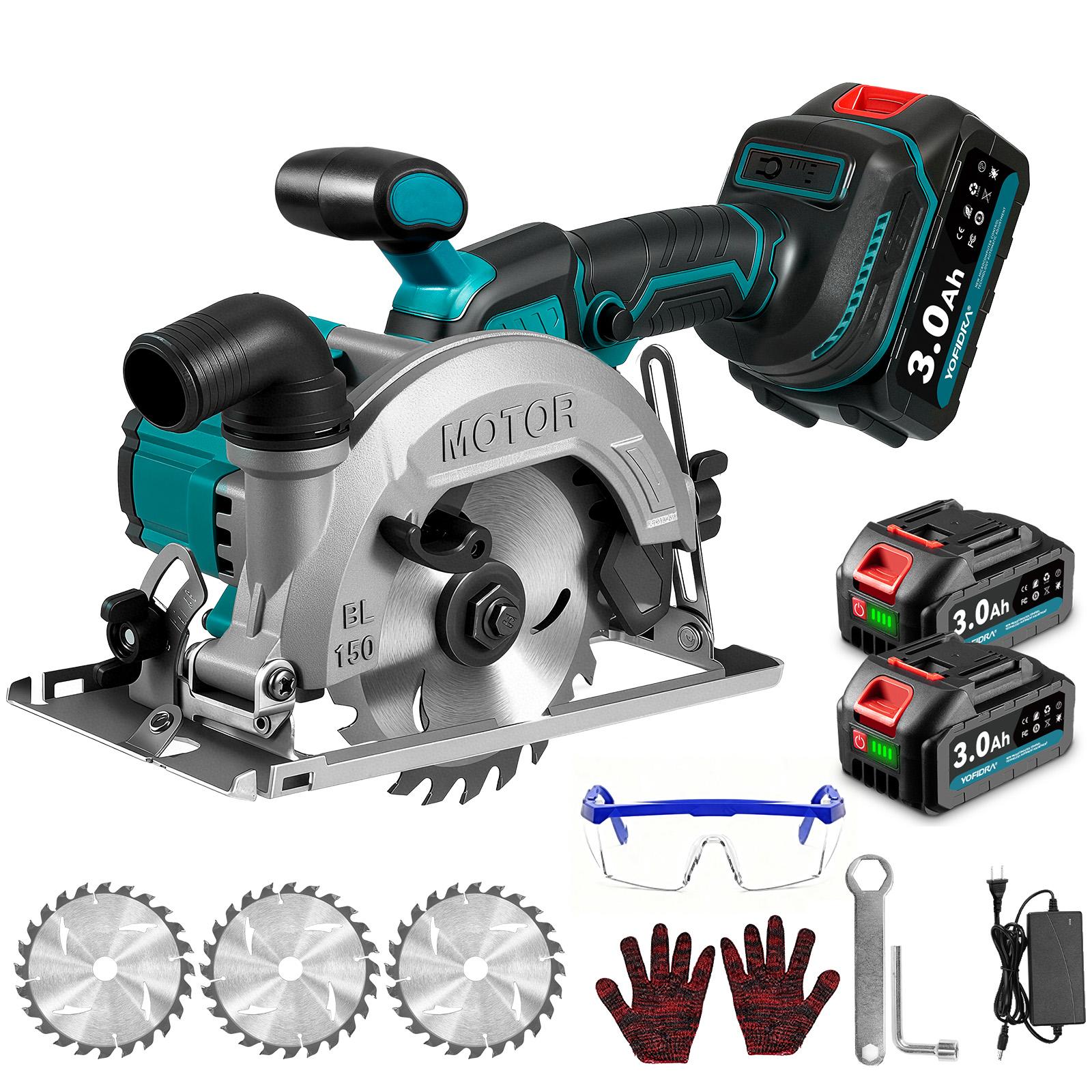YOFIDRA Cordless Handheld Circular Saw | 48mm Depth/45° Misalignment | Comes with 3 Saw Blades and Dual Batteries | Brushless Motor | Suitable for Wood, Metal, and Stone DIY