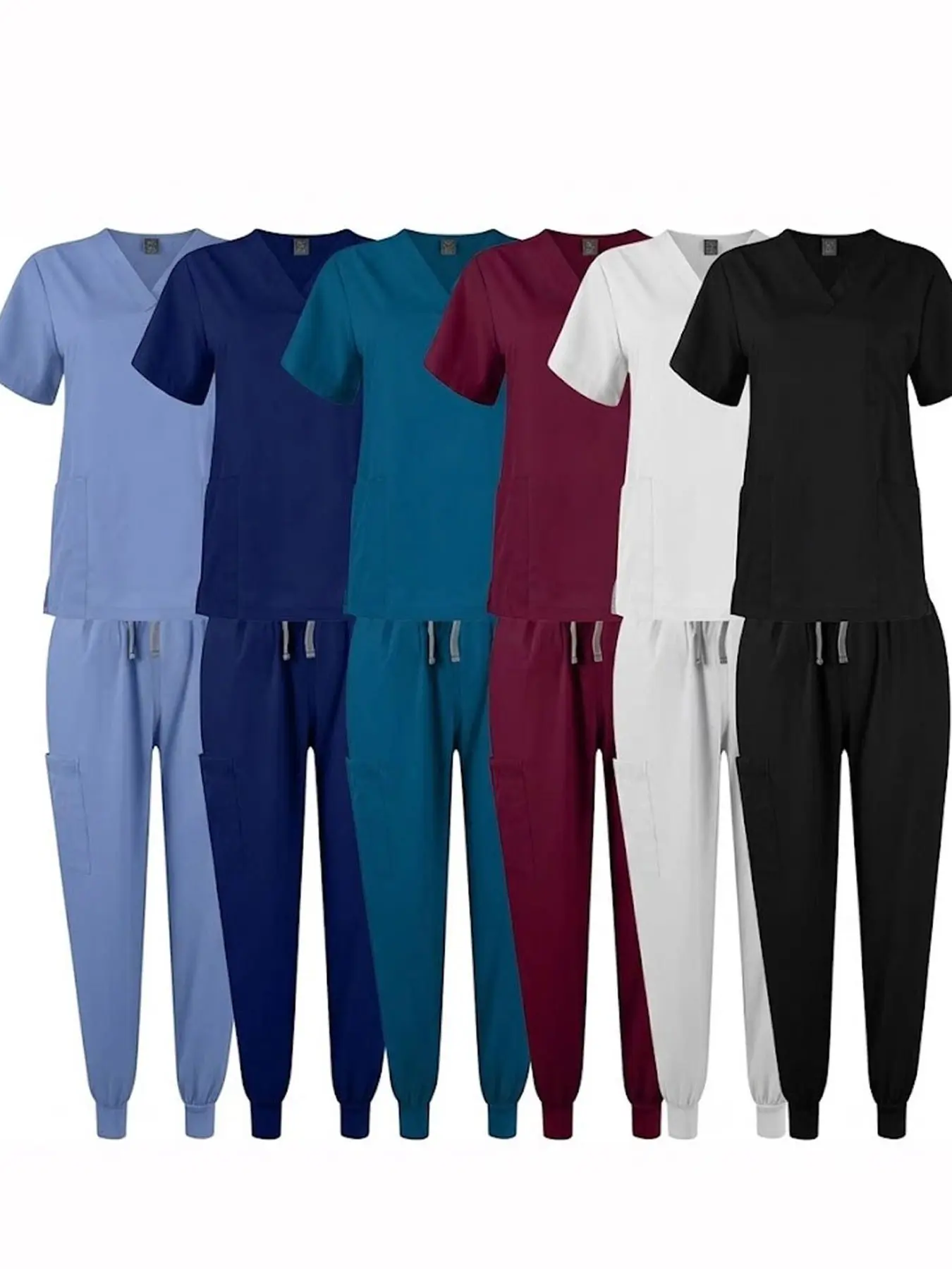 Men's 6 Color Medical Uniform Scrub Sets - V-Neck Short Sleeve Top & Drawstring Jogger Pants, Soft Breathable Casual Nurse Uniform for Healthcare Workers, Clothes, Caregiver Uniform