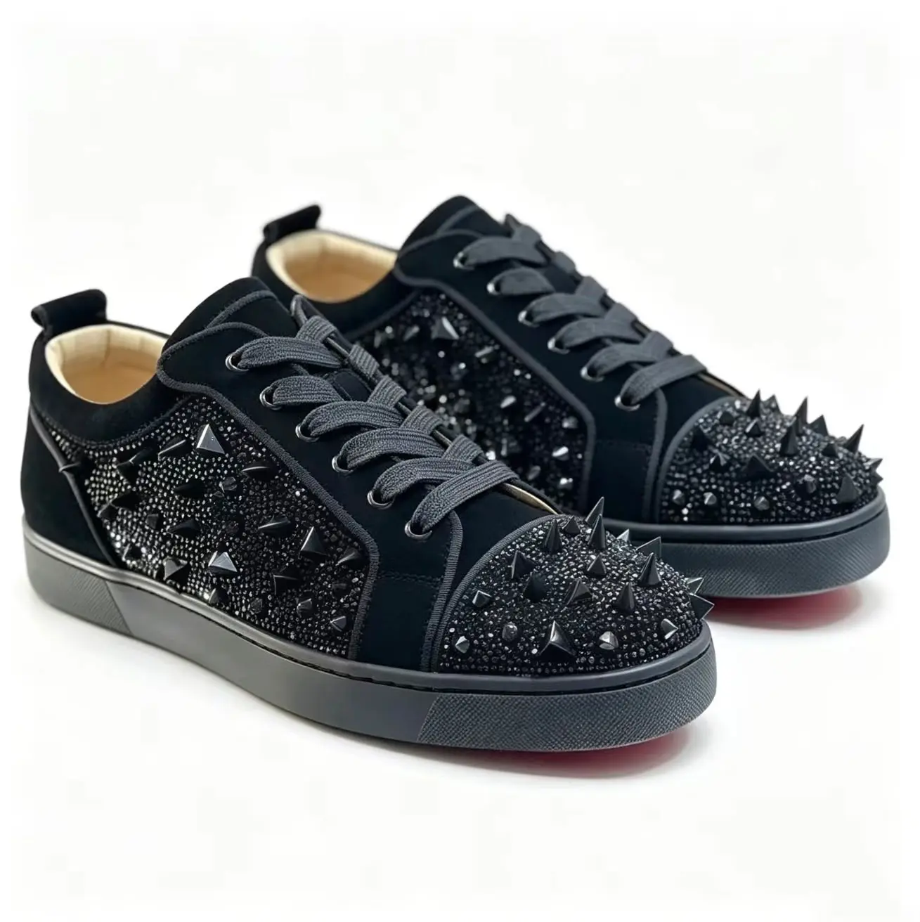 Mens's Rhinostone Spiked Low Top Sneakers, Non Slip Casual Streetwear Shoes for Everyday Walking.
