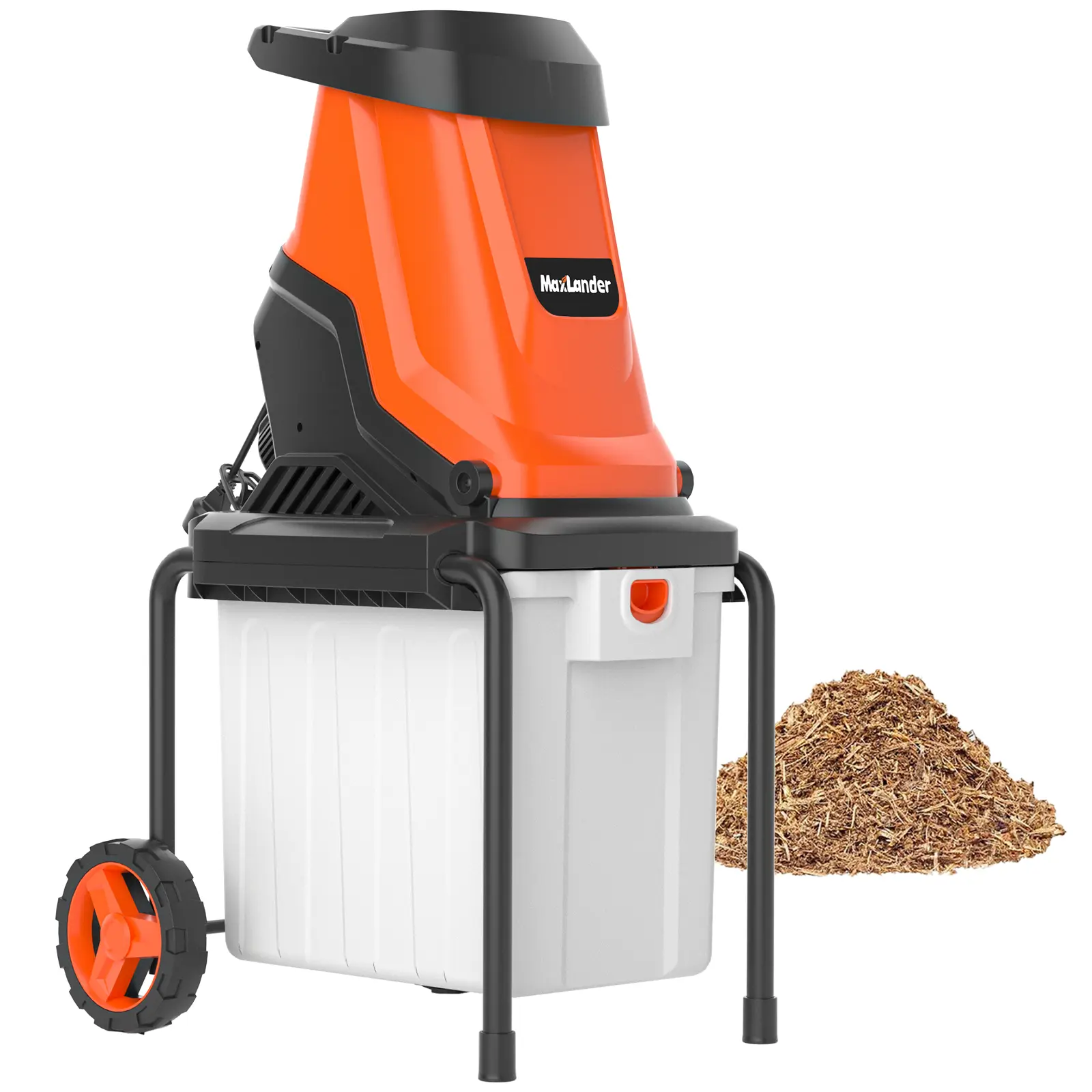 MAXLANDER 15-Amp Portable Electric Wood Chipper-Shredder Mulcher for Home Gardeners, 1.8-Inch Cutting Diameter, 15:1 Reduction, 50L Wood Chip Storage Bin, Plastic Wheels, Anti-Clogging Design, Safety Knob, Simple to Operate, Easy Yard Cleanup Movement, Ea