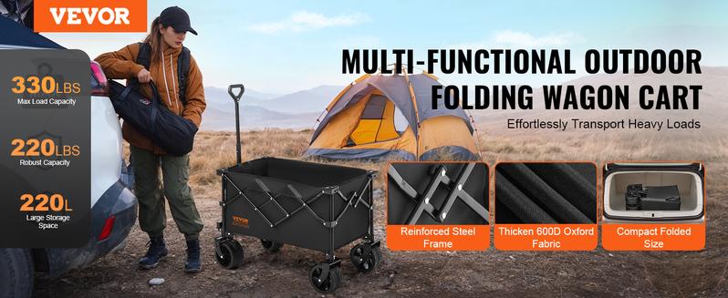 VEVOR Collapsible Folding Wagon, Various specifications, Wagon Cart with All-Terrain Wheels, Heavy Duty Folding Wagon Cart Max 450 lbs with Drink Holders, Sports Wagon for Camping, Shopping, Garden