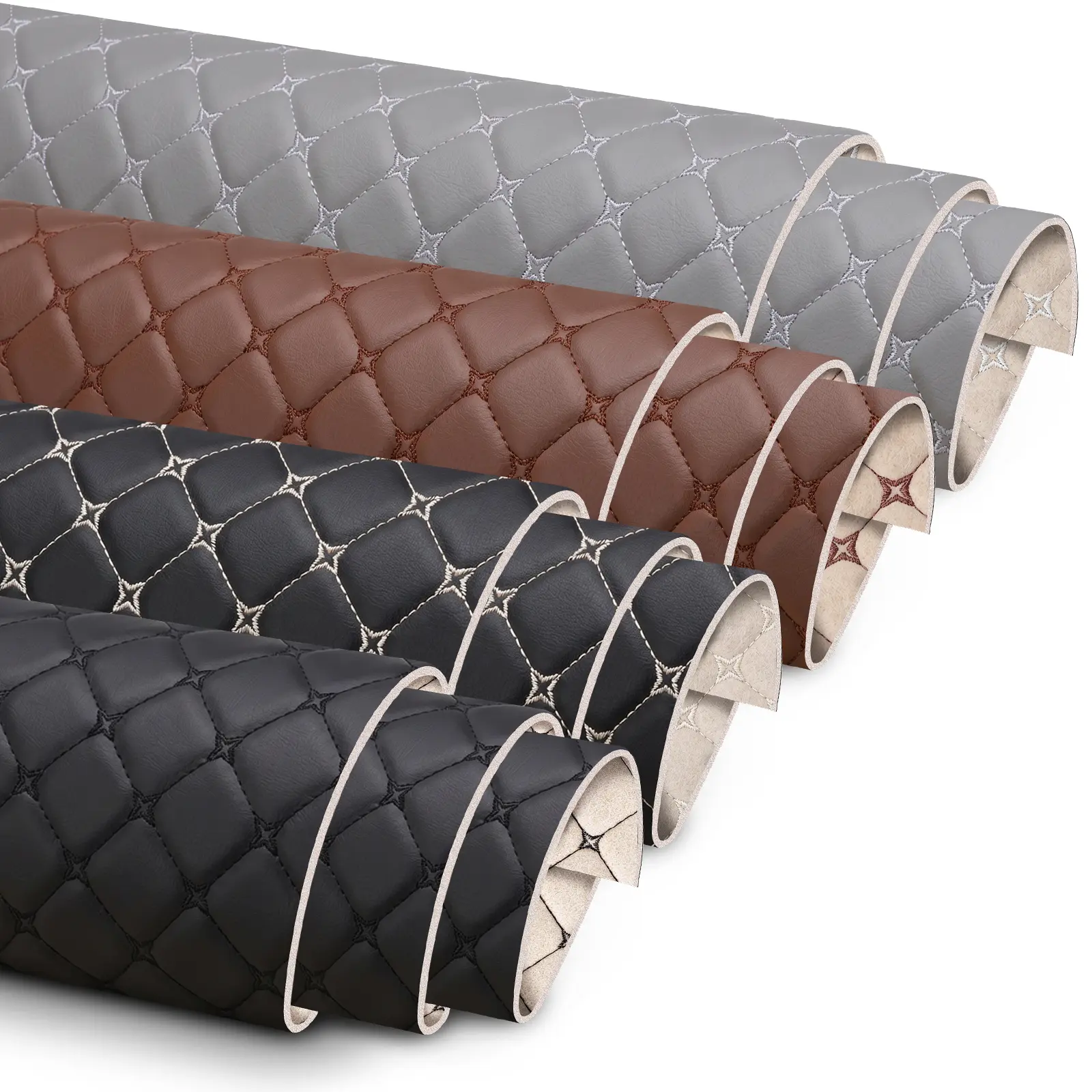 Diamond Stitching PU Leather Upholstery Fabric with 6mm Foam Backing – Car Interiors Material for Seat Covers, Headliners, Door Panels, Furniture Covering, Wall Panels, DIY Use, Yes
