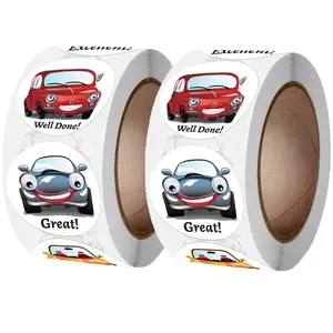 1000pcs (2 Rolls) 1.0" Round Cartoon Vehicle Reward Stickers For Teachers & Kids - Motivational Incentive Stickers, Labels For Classroom, School, Student Behavior & Academic Achievements, Cute Sticker