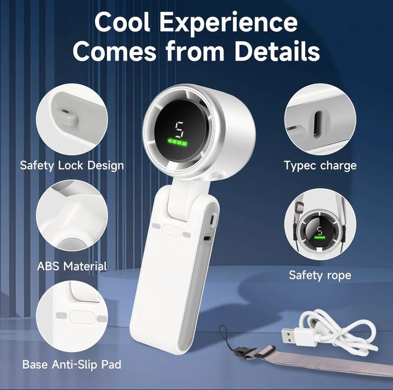 Portable Handheld Turbo Fan, 5 Gear Wind,4000mAh Battery Operated, Up to 10 Working Hours, 3 IN 1 Hand Fan Rechargeable with Air Turbo Tech Cooling Fan for Outdoor Activities, Travel, Working, Summer Selected Products