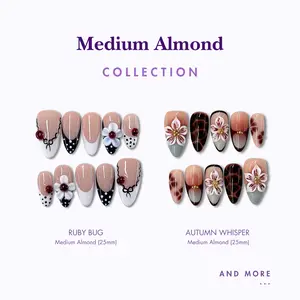 NailPhoria MEDIUM ALMONDS Collection - Handmade Press-On Nails | Reusable, Salon-Quality, Long-Lasting, Glossy Design