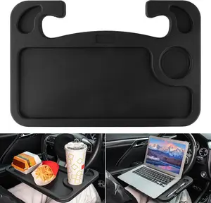 Car Steering Wheel Desk for Laptop,Multipurpose Travel Car Accessories, Car Seat Stand Trays for Eating, Steering Wheel Overhead Table Console(Black)