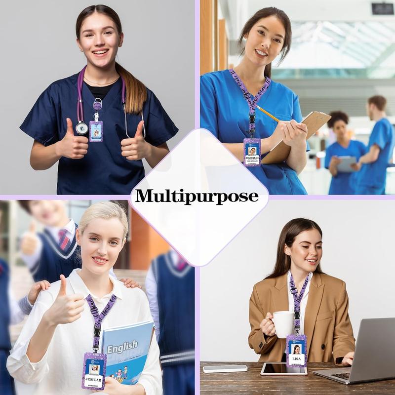 ID Badge Holder with Adjustable Lanyard, Retractable Badge Reels with Belt Clip, Vertical ID Card Protector for Women Nurse Doctor Teacher Student(Positive Quote)