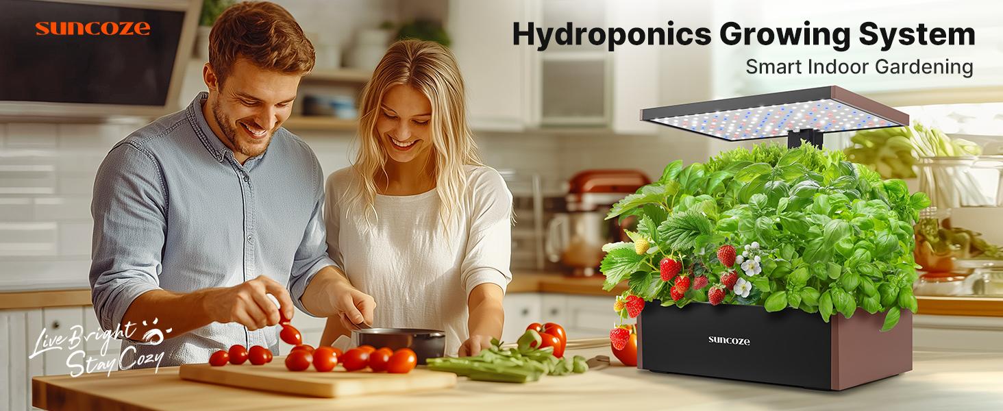 SUNCOZE Hydroponics Growing System Kit 12 Pods/20 Pods, Indoor Herb Garden with Grow Light 20W/24W/30W, 4L/10L Large Water Tank with Adjustable Height, Built-in Pump, Gardening Gifts