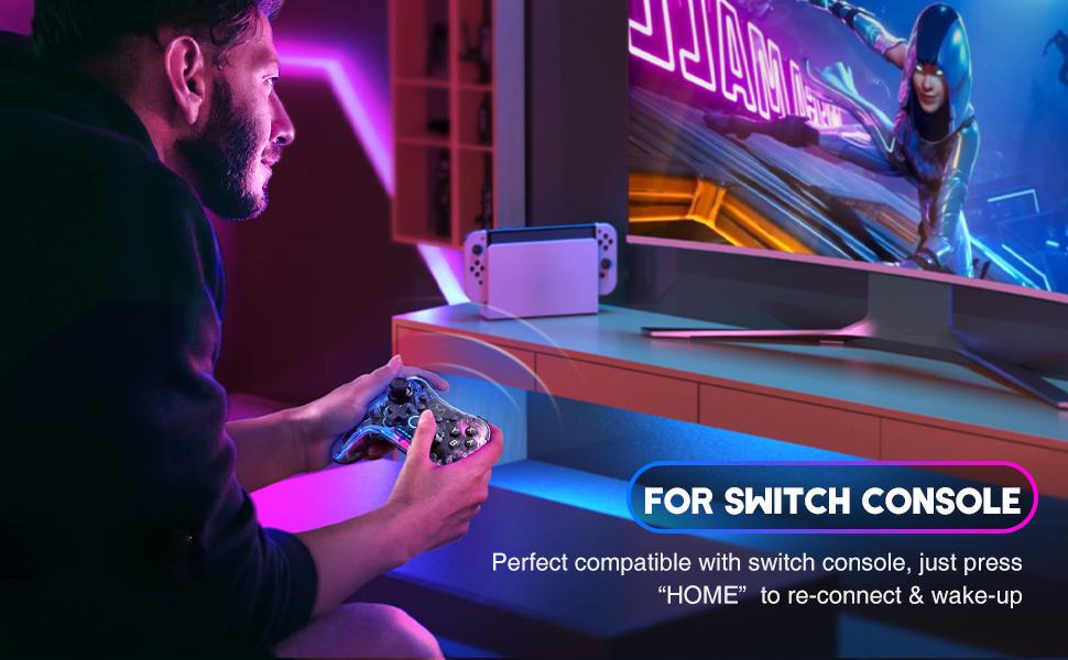Wireless Switch Controller for Switch/Lite/OLED/PC,Wireless Switch Pro Controllers with RGB Light, Programmable, TURBO & Wakeup