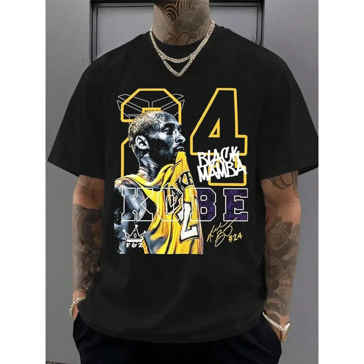 |   Kob.E Bryant |   Artistic Lakers Basketball Print Classic T-Shirt |   Popular Classic Apparel For Kobe Fans |   100% Cotton Loose Fit Printed Crew Neck Unisex Short-Sleeve T-Shirt |   European And American Fashion Brand Printed Base Layer Shirt, Crew
