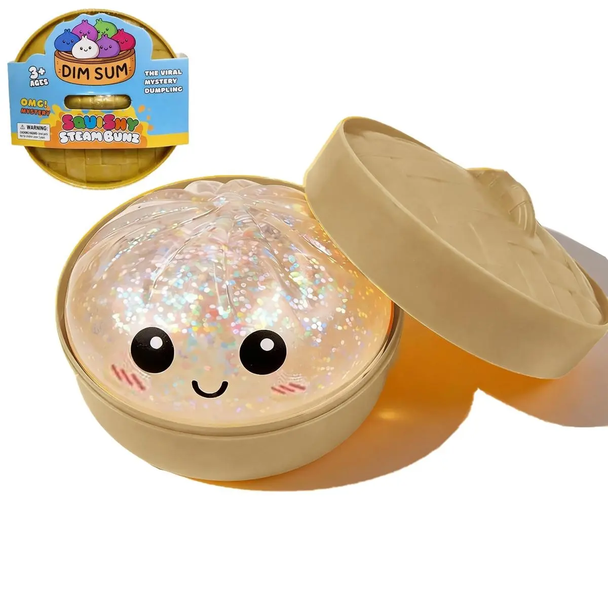2026 Upgrade Glitter Dumpling Squishy with Steamer Box, Soft Squeeze Toy for Stress Relief, Mystery Design, Squishies for Decompression Play, Sensory Products with Soft Dough