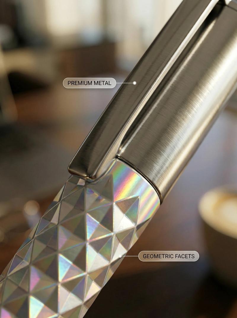 One-Click Deformable Pen, Geometric Shape-Shifting Pen - 6 Pack ( 2 Black, 2 Silver, 2 Gold) | Press to Form Diamond Crinkle Design | Multi-Functional Creative Gift for Writing, Drawing & Stress Relief