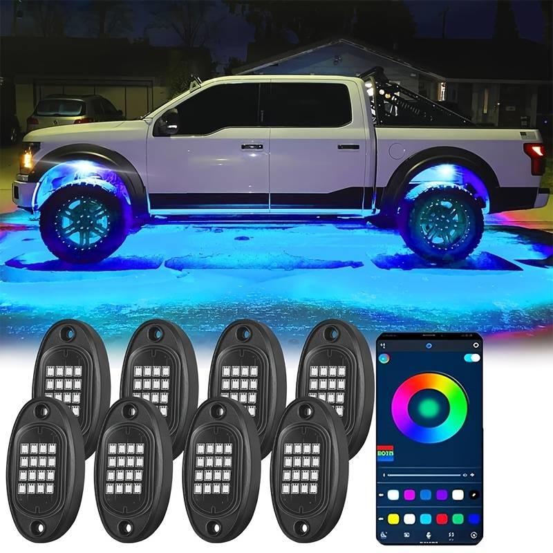 Multicolor RGB Rock Lights, 4 Pods Multicolor RGB LED Rock Lights Kit, APP Control, Flashing Music Mode Wheel Well Light, For Pickup Truck ATV UTV RZR SUV Multicolor RGB Rock Lights, 4 Pods Multicolor RGB LED Rock Lights Kit, APP Control, Flashing Music Mode Wheel Well Light, For Pickup Truck ATV UTV RZR SUV