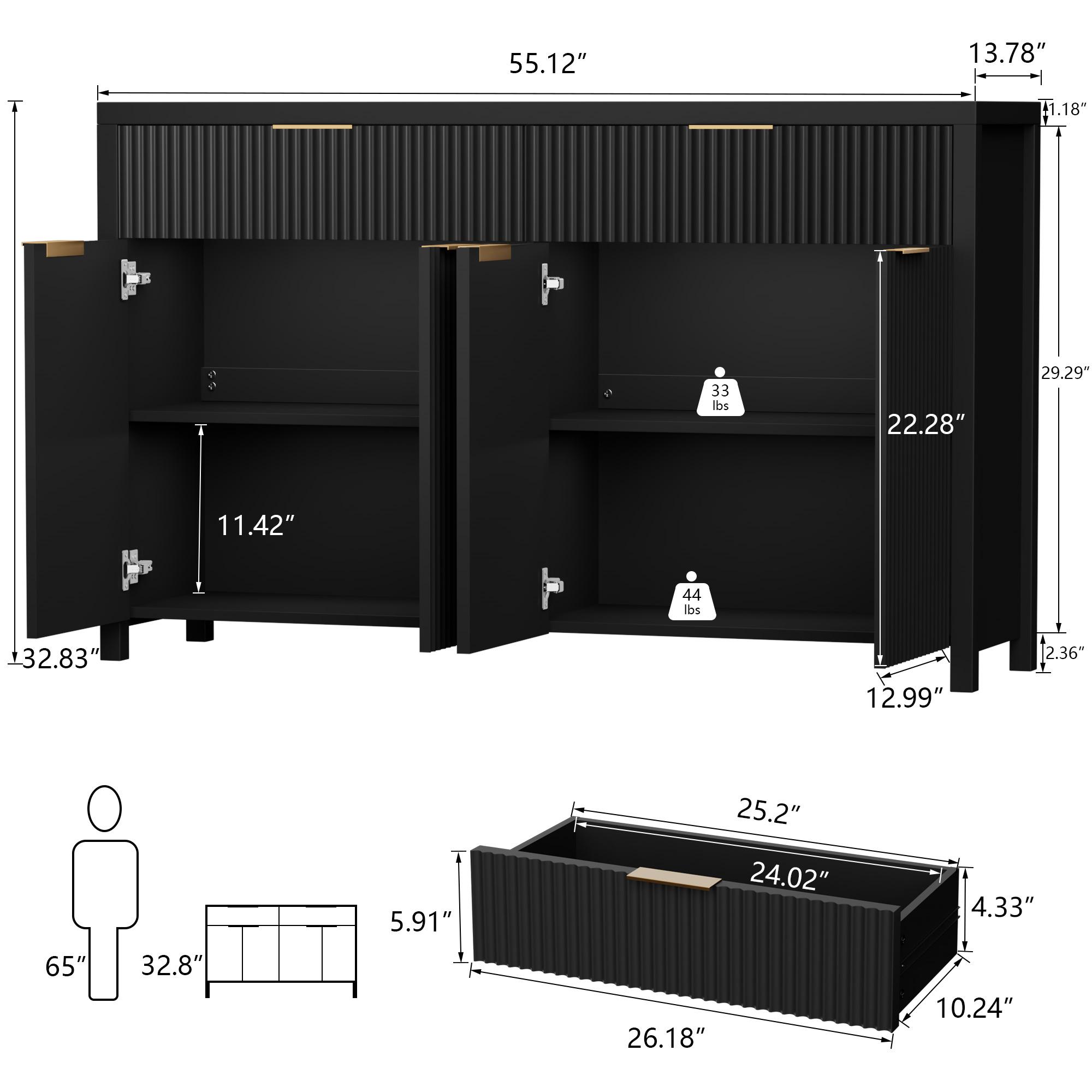 Aowos Modern Fluted Sideboard, Sideboard Cabinet, Wooden Dresser for Bedroom with 2 Wide Drawers, Entryway Table, 55" Buffet Cabinet with 2 Adjustable Shelves, Storage Cabinet for Dining Room, Entryway, Kitchen Aowos Modern Fluted Sideboard, Sideboard Cabinet, Wooden Dresser for Bedroom with 2 Wide Drawers, Entryway Table, 55" Buffet Cabinet with 2 Adjustable Shelves, Storage Cabinet for Dining Room, Entryway, Kitchen
