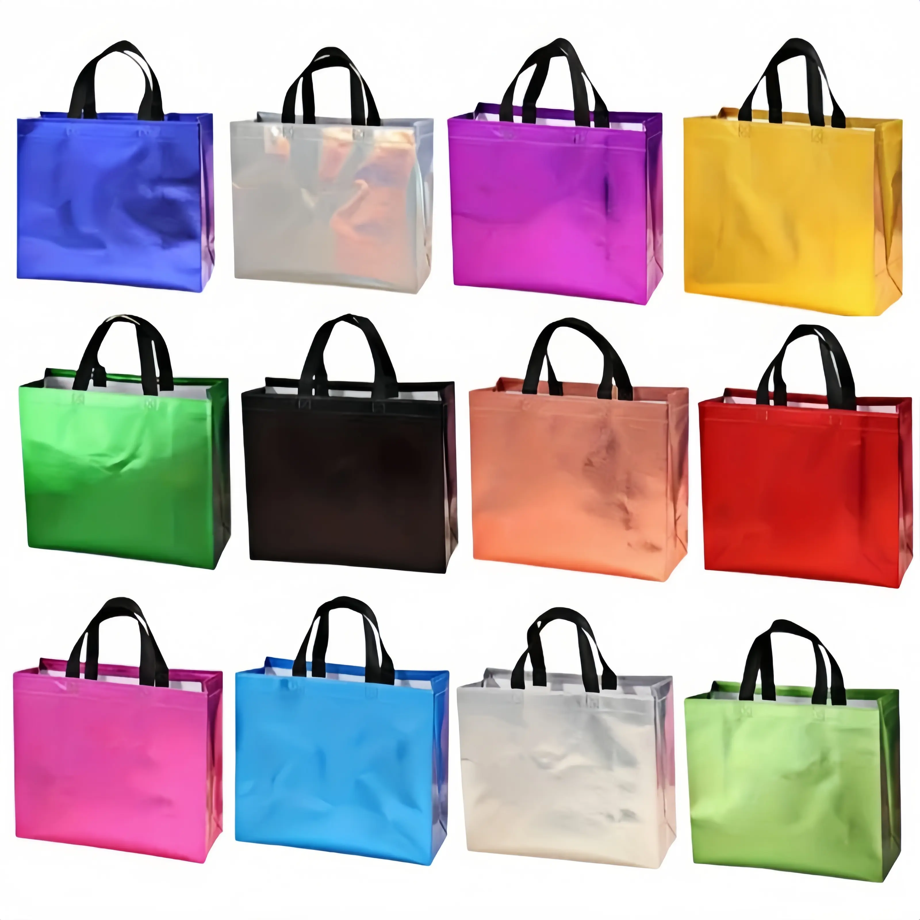 12pcs Large Glossy Finish Reusable Gift Bags Set, Office Stationery Supplies for Business & Happy Birthday, Waterproof Non-Woven Fabric, Foldable, Heavy-Duty Storage Tote Included, Wraps Gifts & Wrapping, Holiday