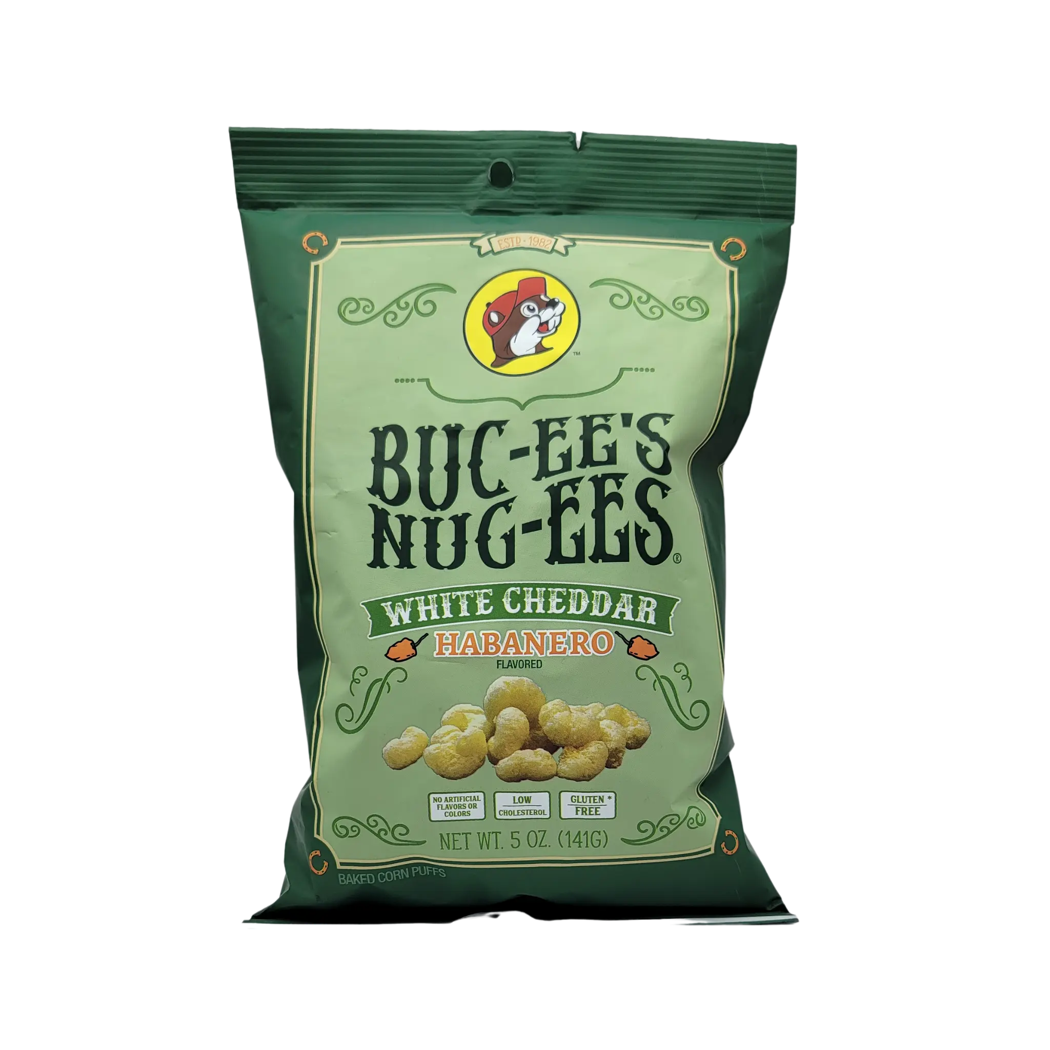 Buc-ees White Cheddar Cheese Habanero Flavored Air Puffed Snack- Crispy, Crunchy Air Puffed Snack