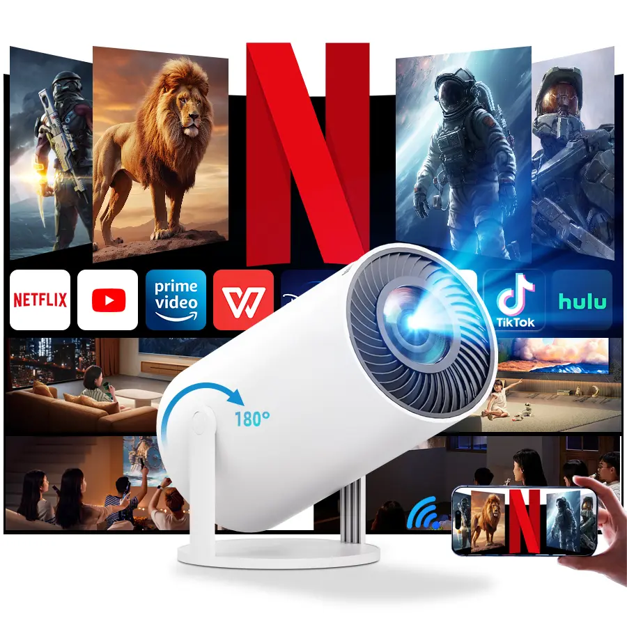 2026 Smart mini Projector with  ANSI Lumens, Auto Keystone Correction, Built-in 5W Speaker, Dual WiFi 6, Wireless BT 5.4, Android Native for Indoor & Outdoor Use. Portable Home Cinema Movie Theater for Backyard, Camping, Rooftop Party. tiktokshopspring