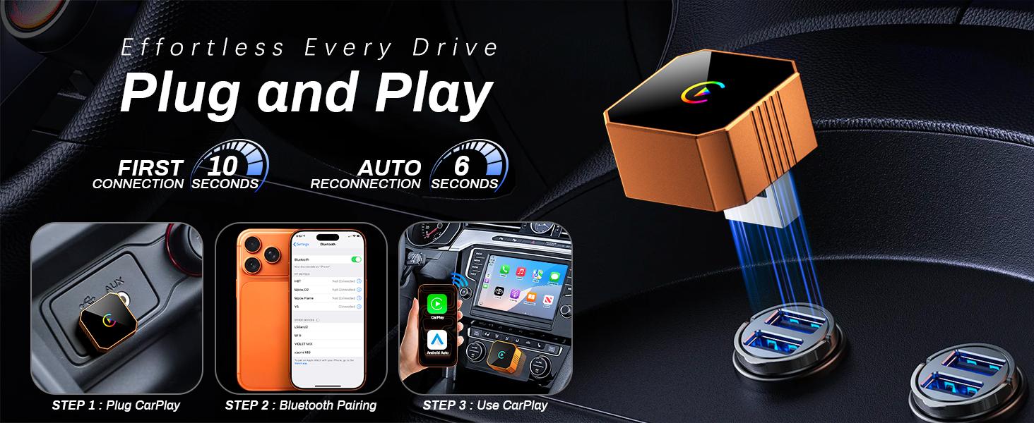 【Enhanced Version 2026】Aimoon Upgraded Version Mini Orange Cube Pro 3.0 Wireless CarPlay Adapter — For Cars 2017+, with Upgraded Chip & Instant Connect