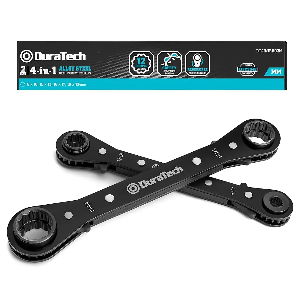 #backtoschool DURATECH 4-in-1 Reversible Ratcheting Wrench Set, Double Box End Wrench Set, 2-Piece, 8mm, 10mm, 12mm, 13mm, 16mm, 17mm, 18mm, 19mm