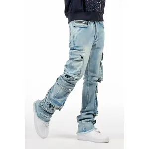 Cloudy Light Blue Stacked Flare Jean