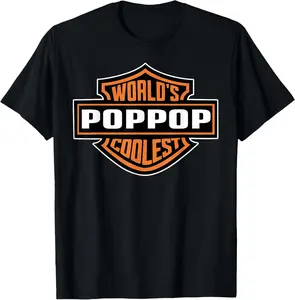 Mens World's Coolest Poppop Best Dad in The World Father's Day T-Shirt Pure Cotton Graphic Tees Menswear Top: Gifts for Men & Women