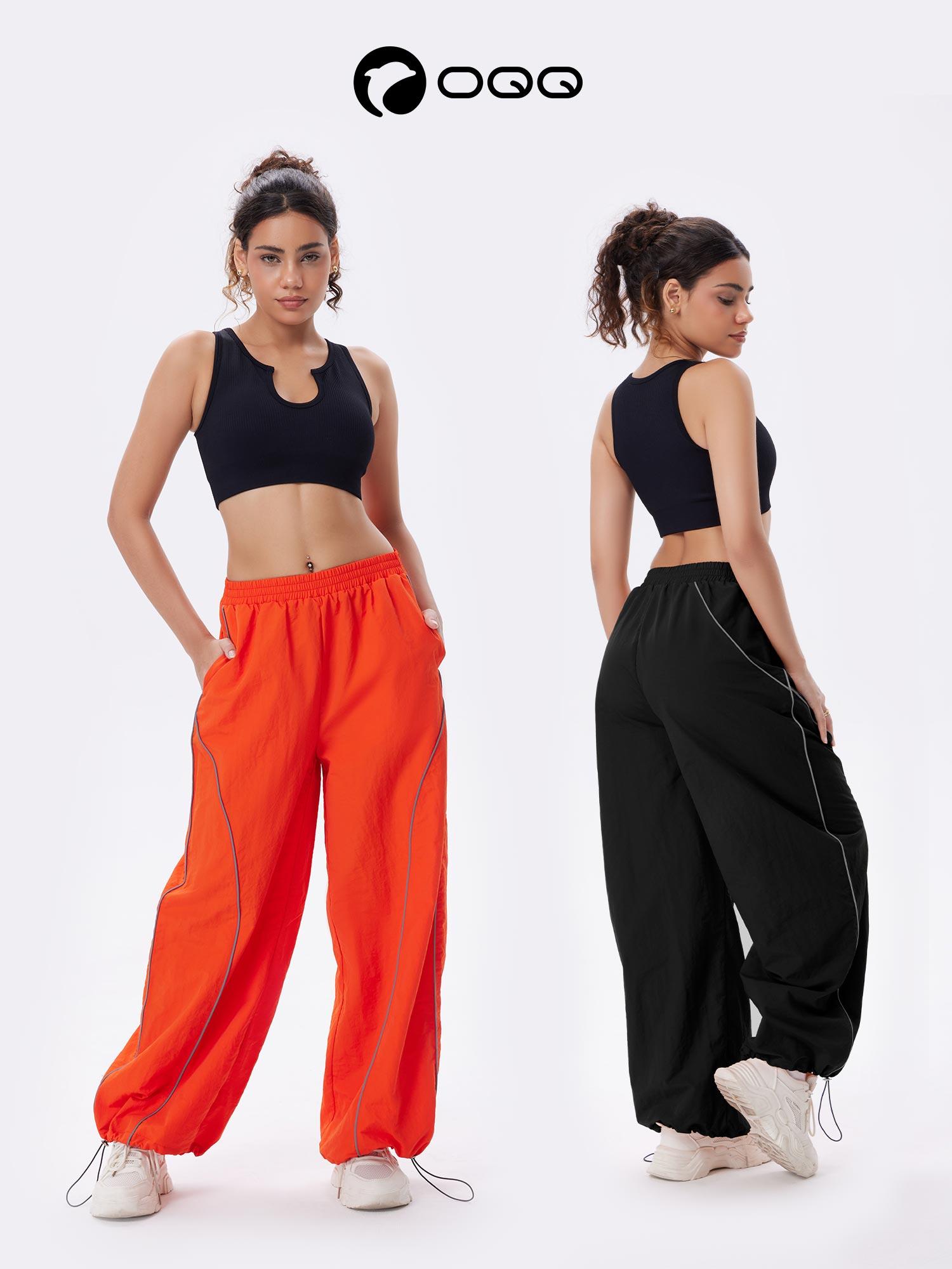OQQfitness Womenswear WideLeg Sports Pant Waterproof Reflective stripe Chic Casual Bottoms Baggy Basic Sweatpants with Pockets Everyday Activewear SpringStatements
