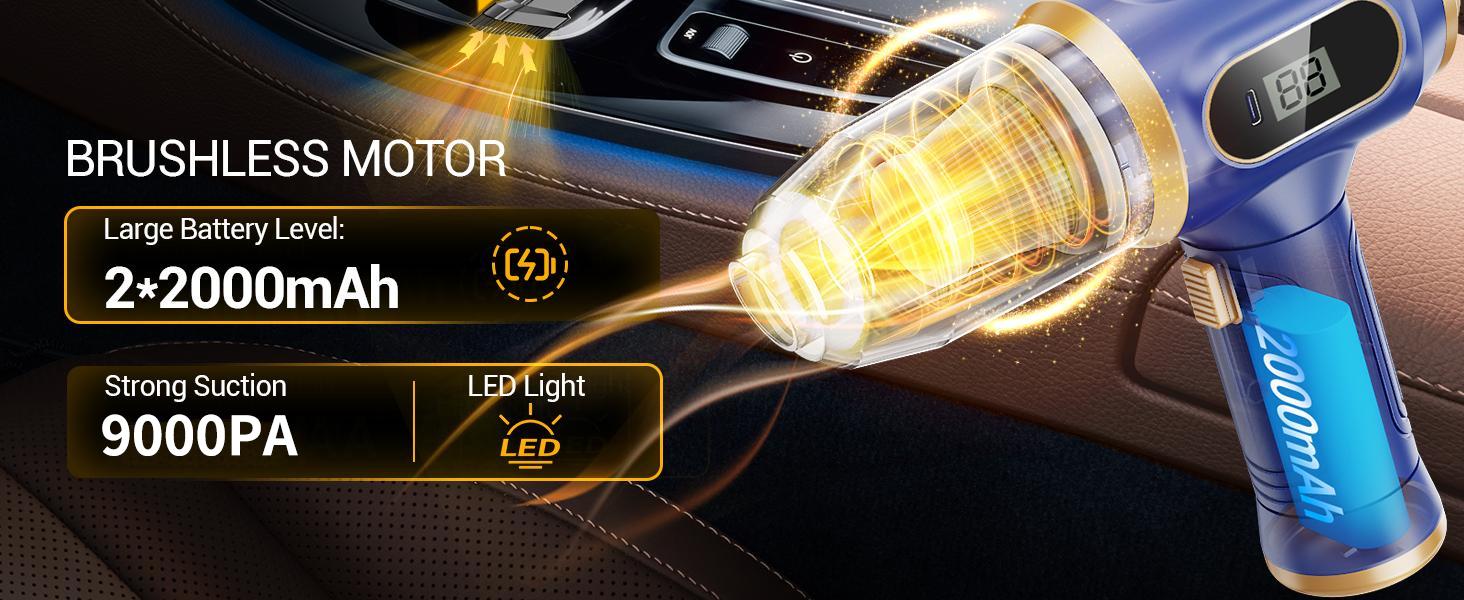 【fathersdaygift】Belibuy Handheld Cordless Car Vacuum Cleaner: 9000Pa powerful suction, 6-in-1 portable vacuum cleaner with a smart display, ideal for cars, homes, offices and pet care. A portable cordless cleaner. The perfect gift for your loved ones.